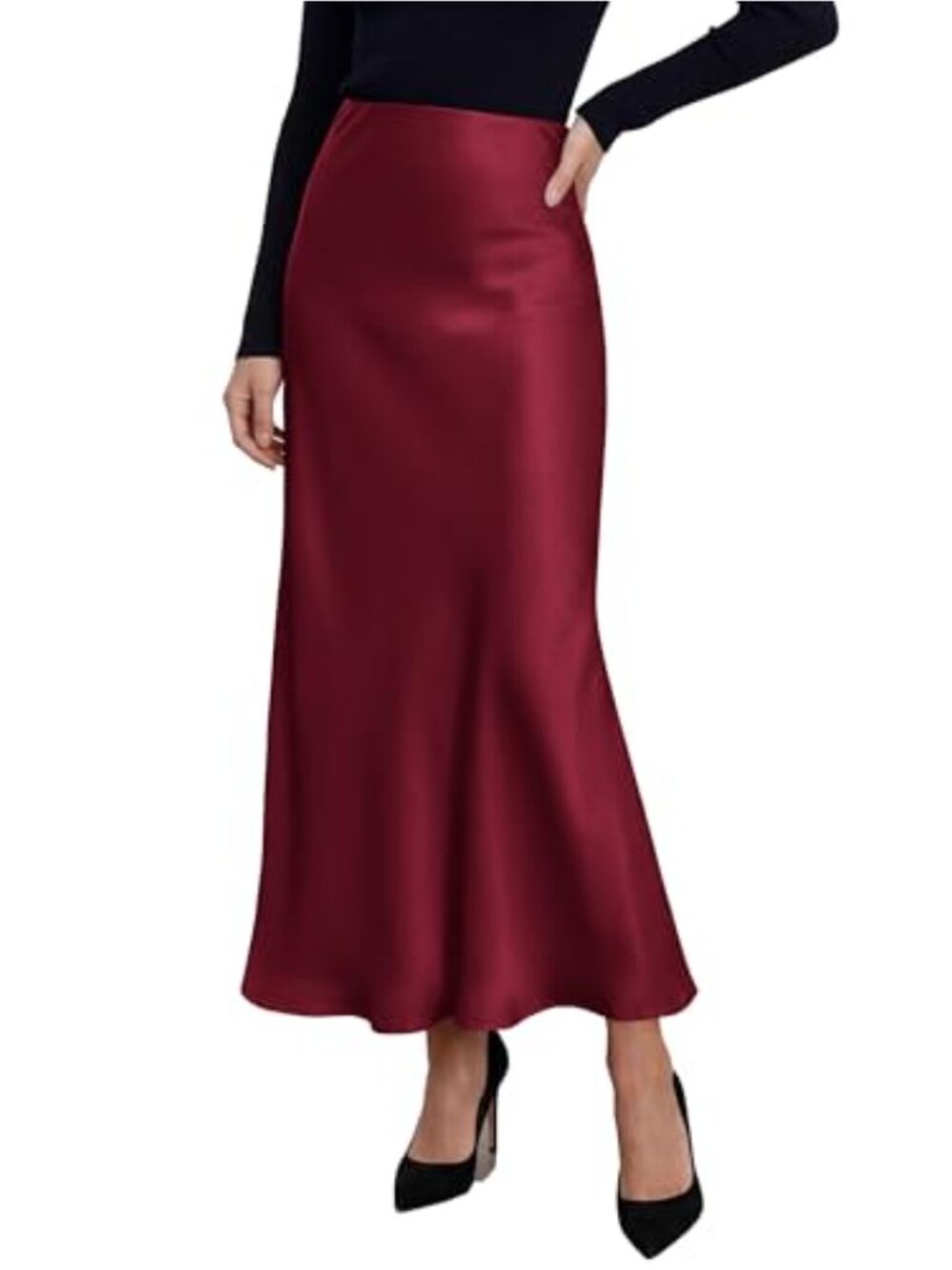 Silk Satin Maxi Skirt Women High Waist Bodycon Mermaid Hem Fall Trendy